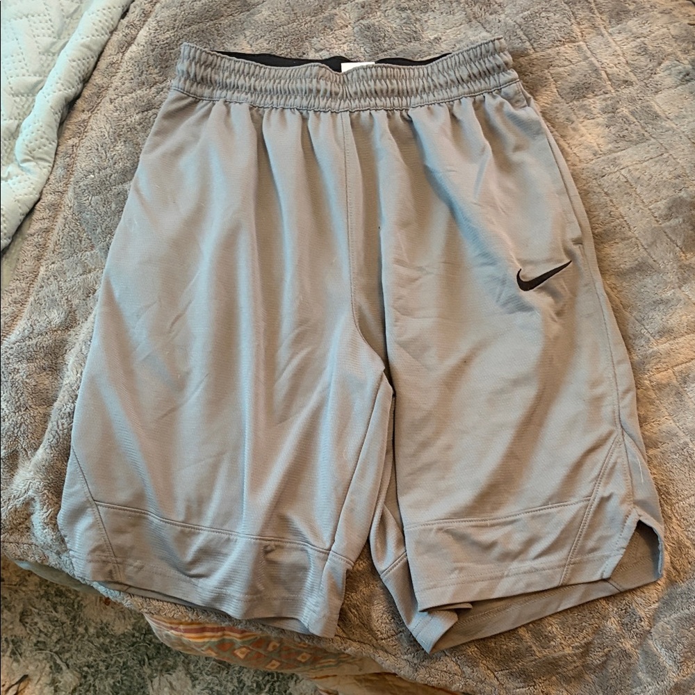 Nike Men's Gray Athletic Shorts with Black Swoosh